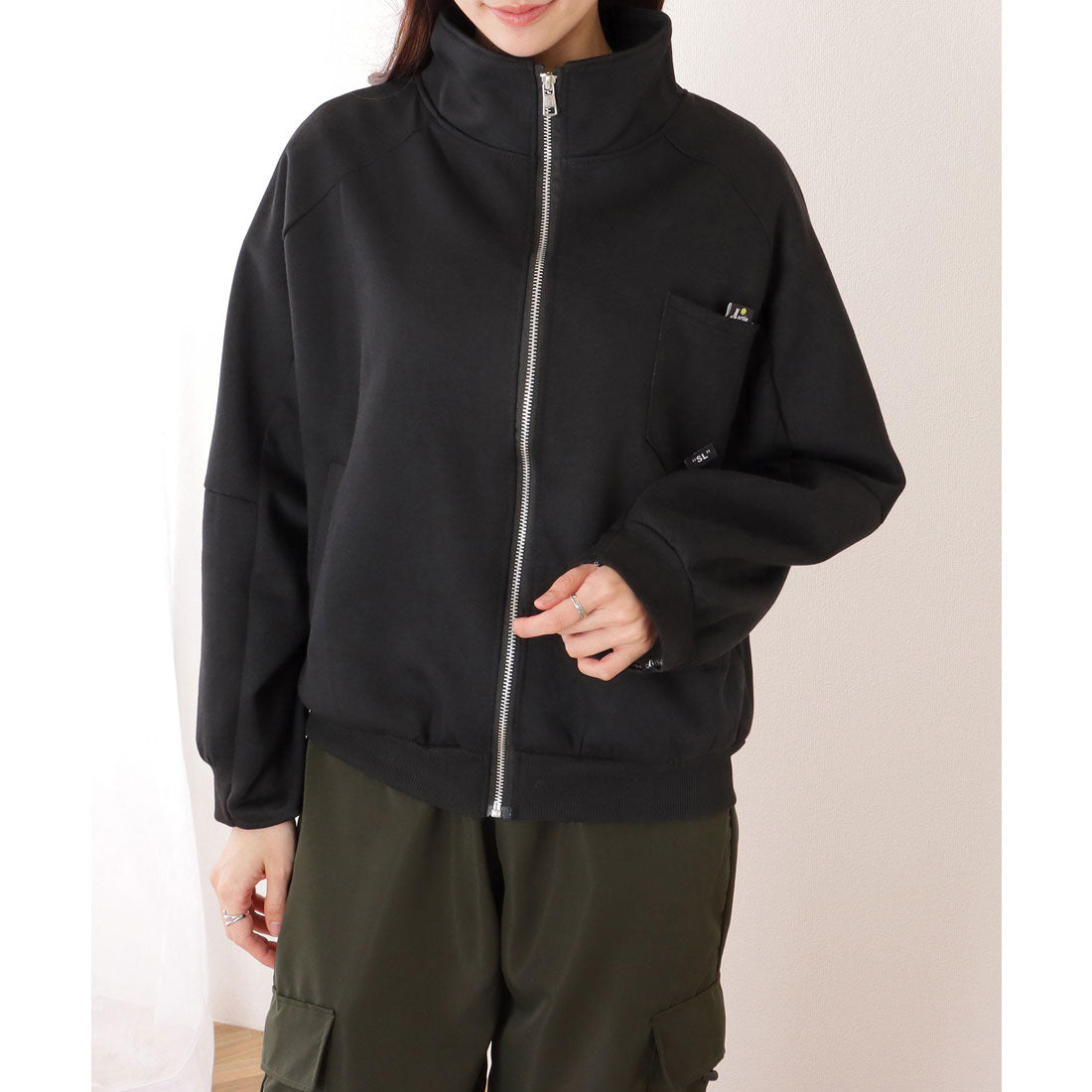 レースレディース Lace Ladies オーバーサイジング フル ジップアップ スタンドカラー ジャケット （ブラック） ブラック