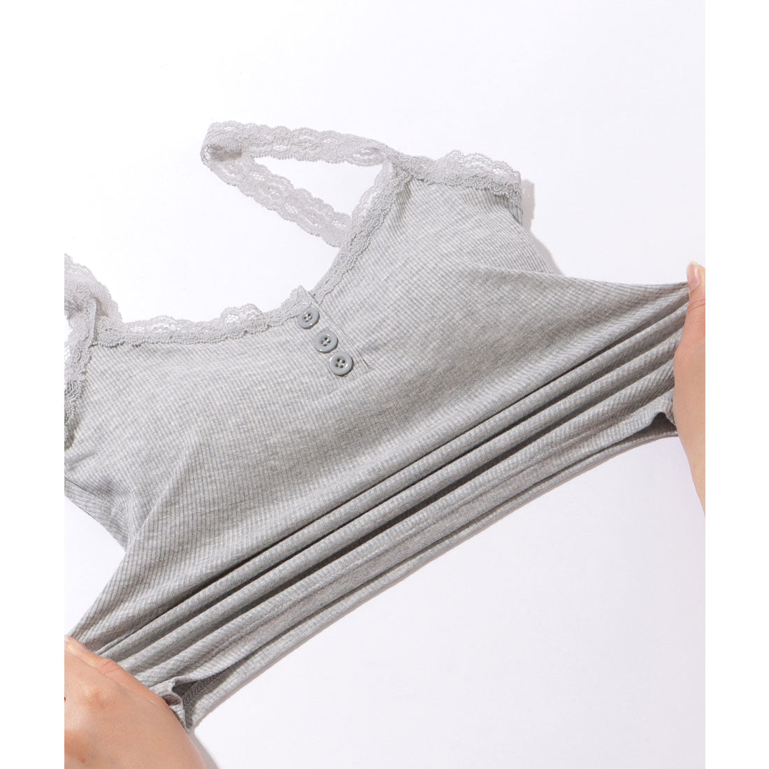 レースレディース Lace Ladies ヘンリーネック レーシィ クロップド カップ付き タンクトップ （ブラック） ブラック
