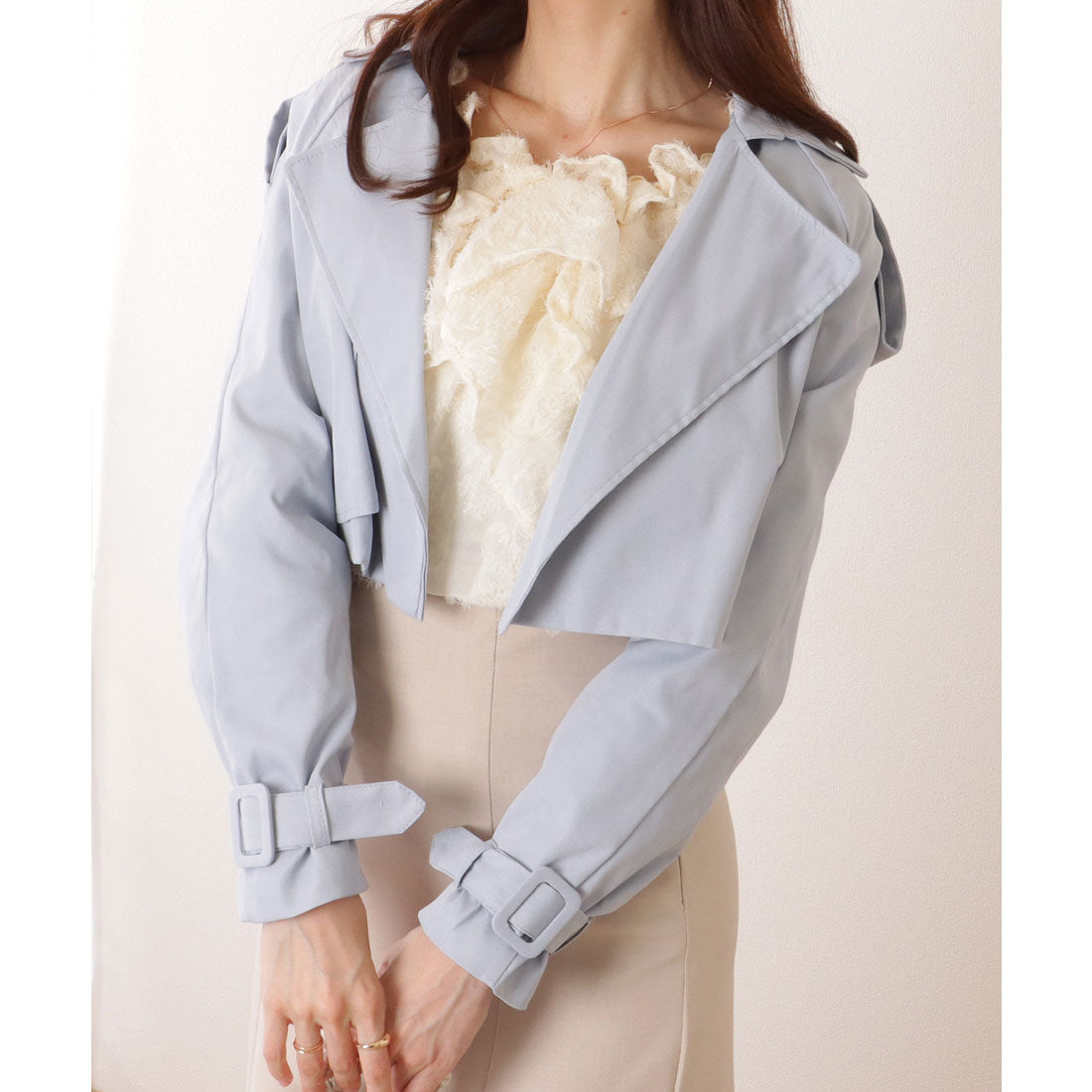 レースレディース Lace Ladies トレンチ風 コンパクト ボレロ テーラード ジャケット （ブルー） ブルー