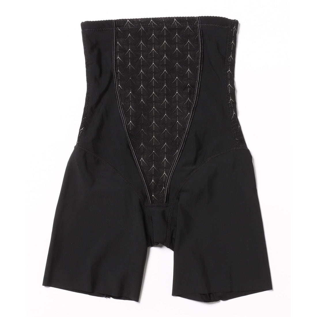 レースレディース Lace Ladies リーフ柄 ジャガード ハイウエスト 3分丈 シェイプアップ パンツ【返品不可商品】 （ブラック） ブラック