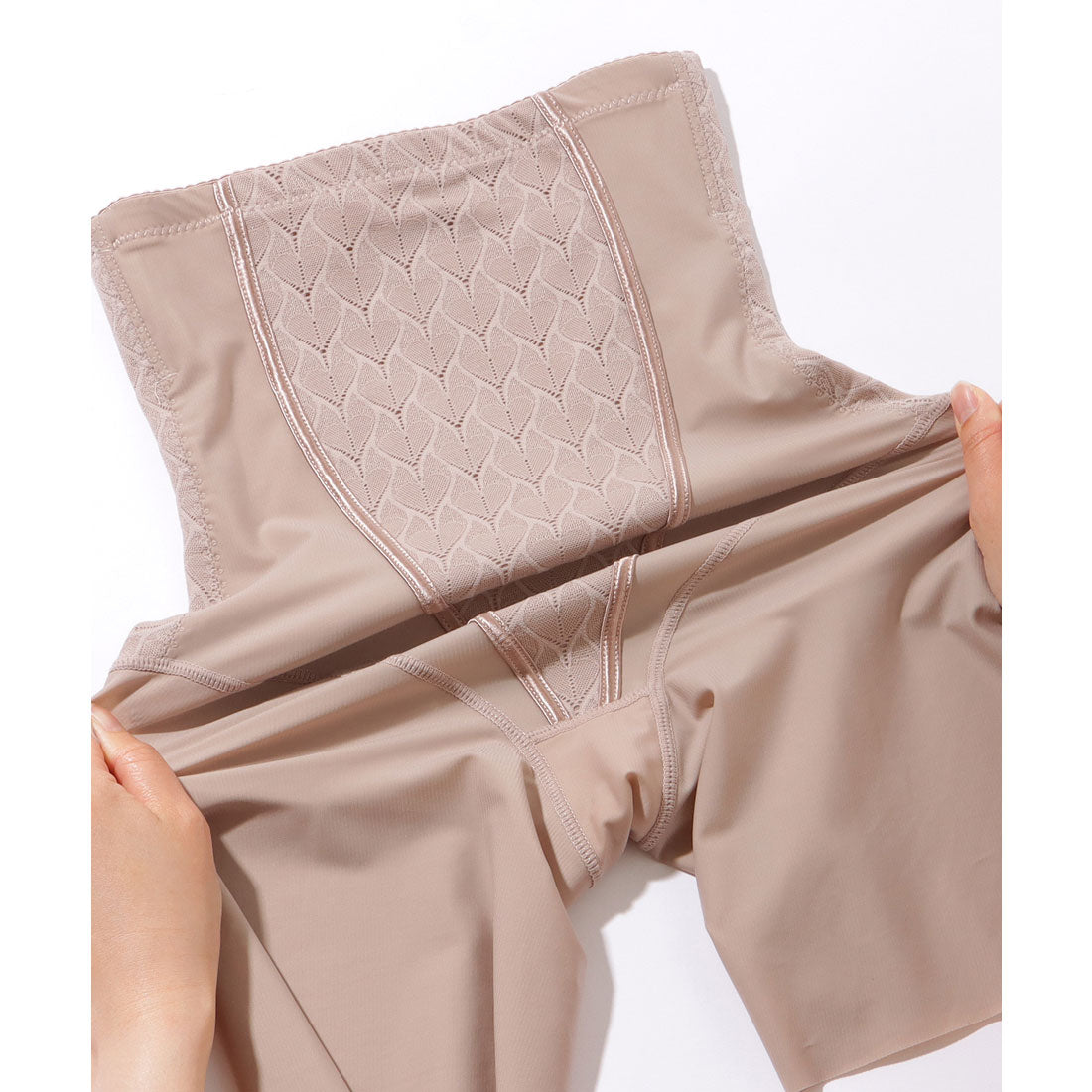 レースレディース Lace Ladies リーフ柄 ジャガード ハイウエスト 3分丈 シェイプアップ パンツ【返品不可商品】 （ブラック） ブラック