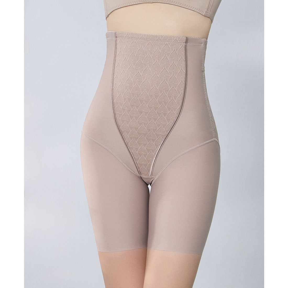 レースレディース Lace Ladies リーフ柄 ジャガード ハイウエスト 3分丈 シェイプアップ パンツ【返品不可商品】 （モカ） モカ