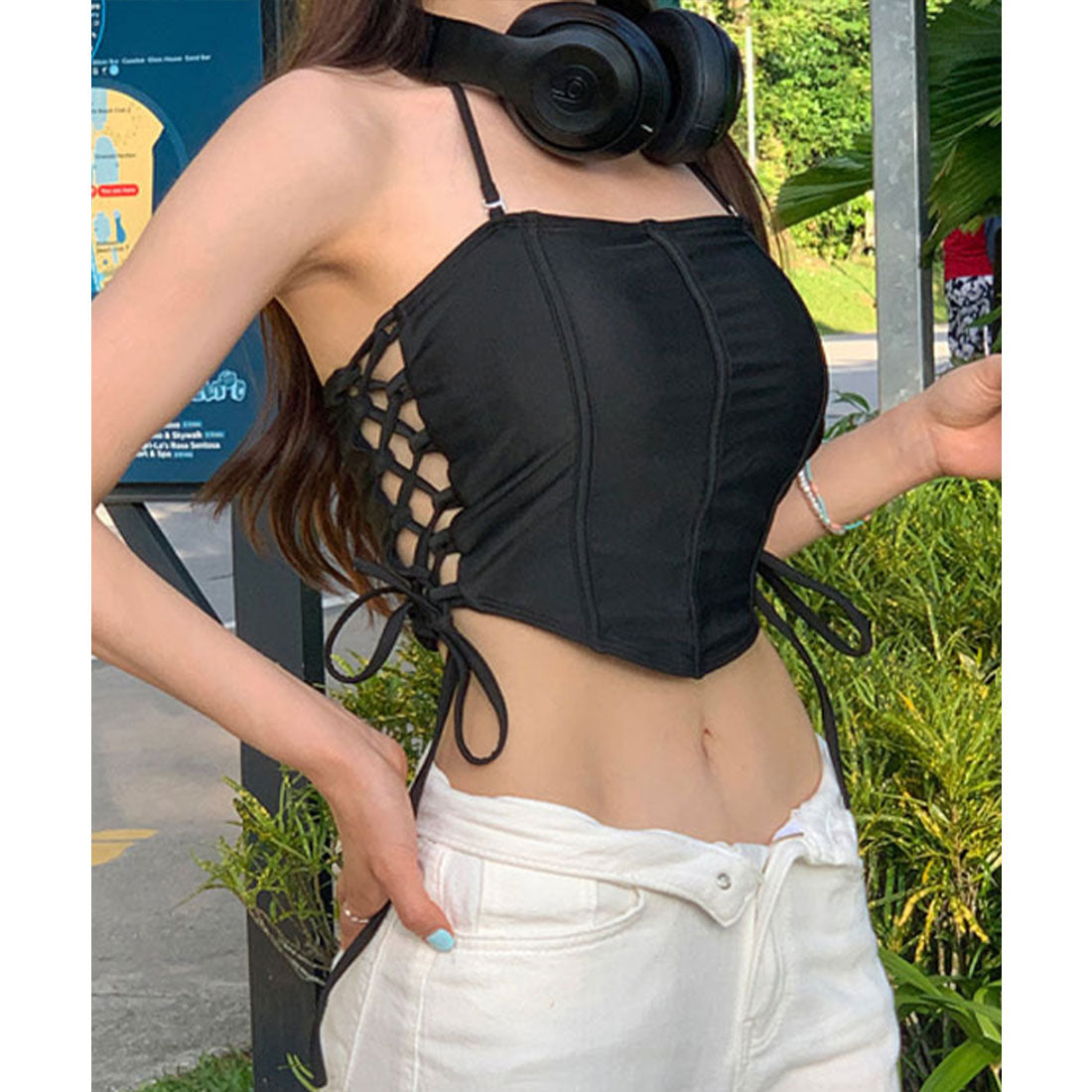 レースレディース Lace Ladies サイド レースアップ ホルターネック ビキニ セット【返品不可商品】 （ブラック） ブラック