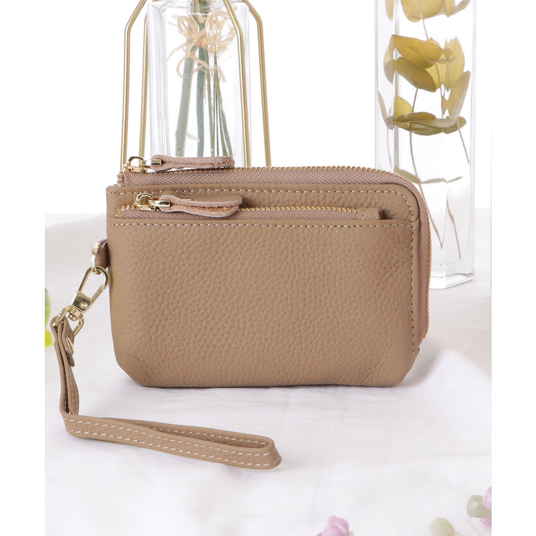 レースレディース Lace Ladies ループ付き ソリッドカラー レザー コンパクト 小銭入れ （グレージュ） グレージュ