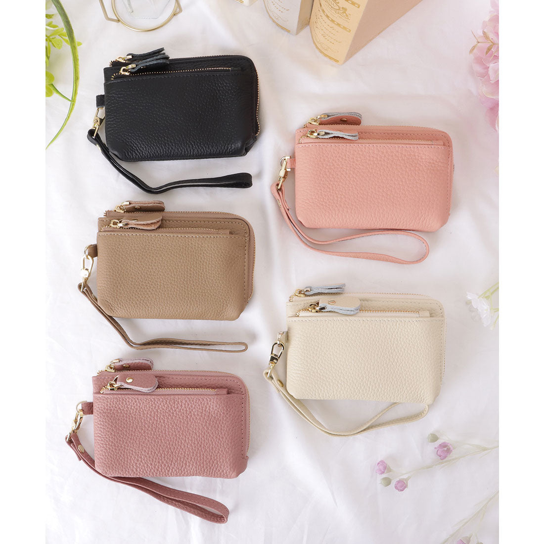 レースレディース Lace Ladies ループ付き ソリッドカラー レザー コンパクト 小銭入れ （グレージュ） グレージュ