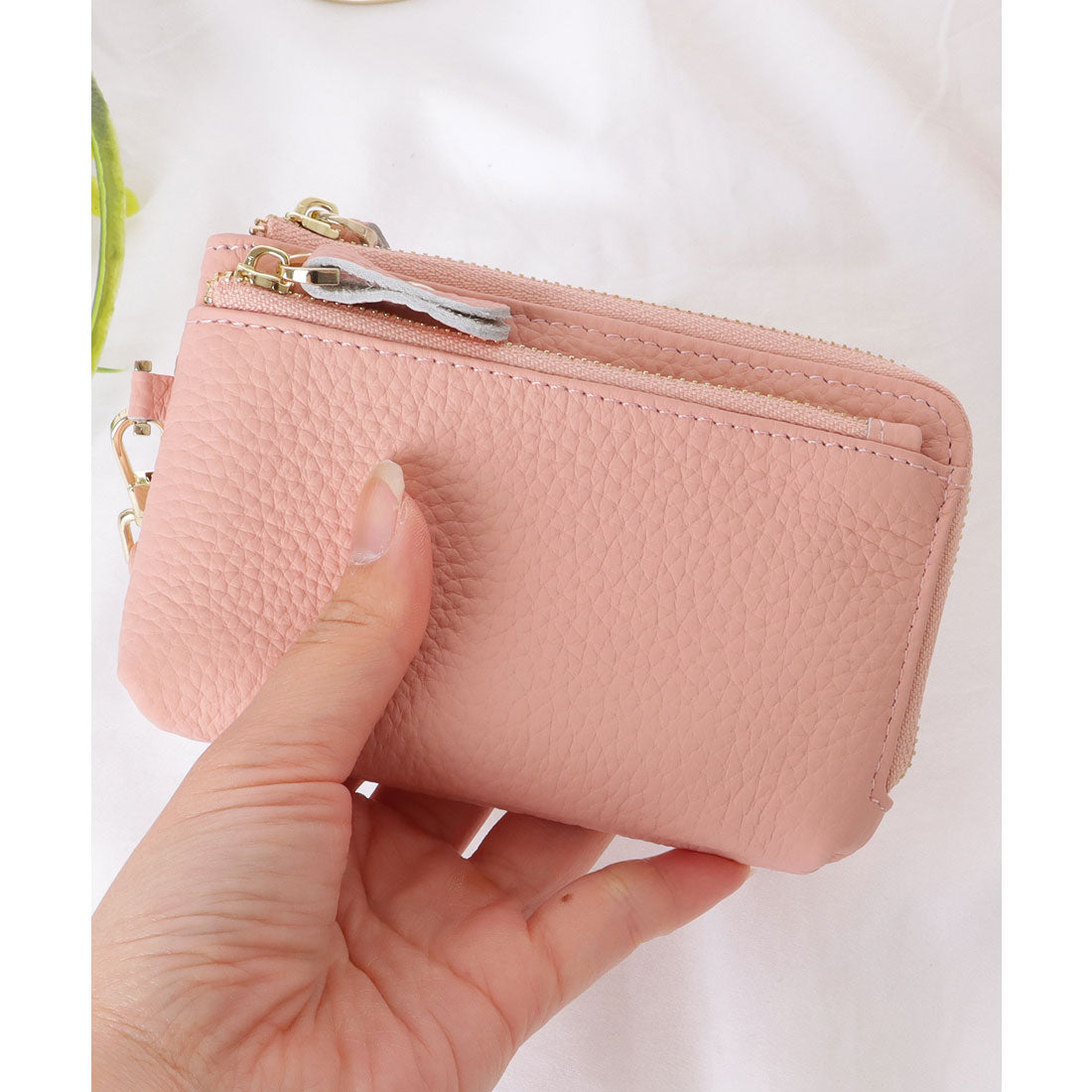 レースレディース Lace Ladies ループ付き ソリッドカラー レザー コンパクト 小銭入れ （グレージュ） グレージュ