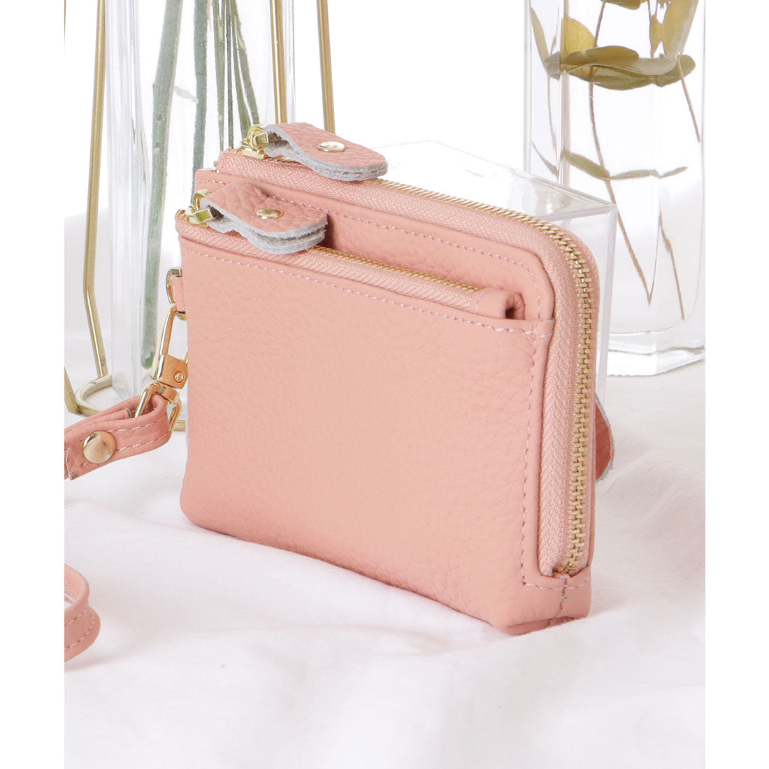 レースレディース Lace Ladies ループ付き ソリッドカラー レザー コンパクト 小銭入れ （グレージュ） グレージュ