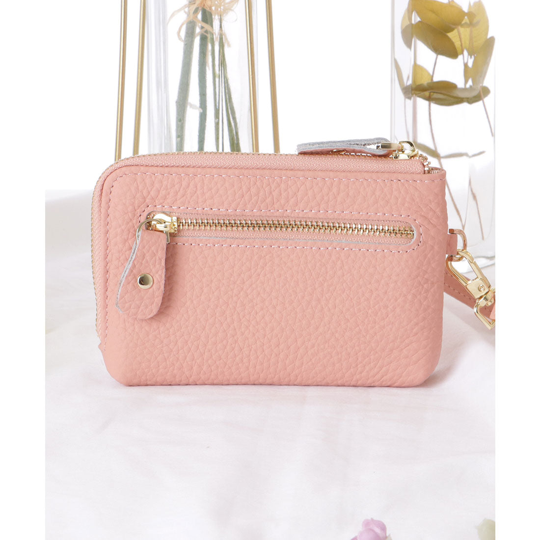 レースレディース Lace Ladies ループ付き ソリッドカラー レザー コンパクト 小銭入れ （グレージュ） グレージュ