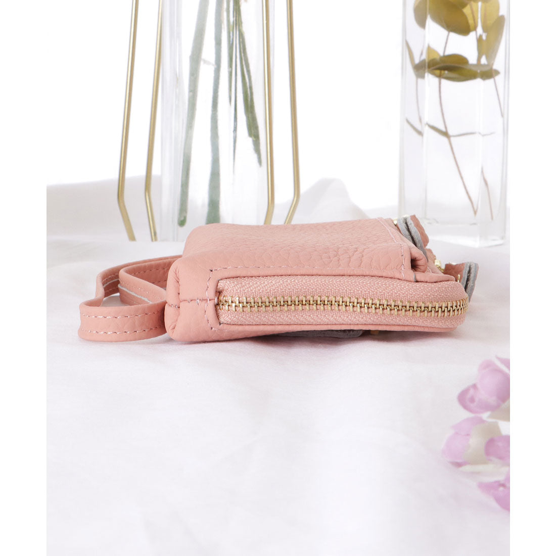 レースレディース Lace Ladies ループ付き ソリッドカラー レザー コンパクト 小銭入れ （グレージュ） グレージュ