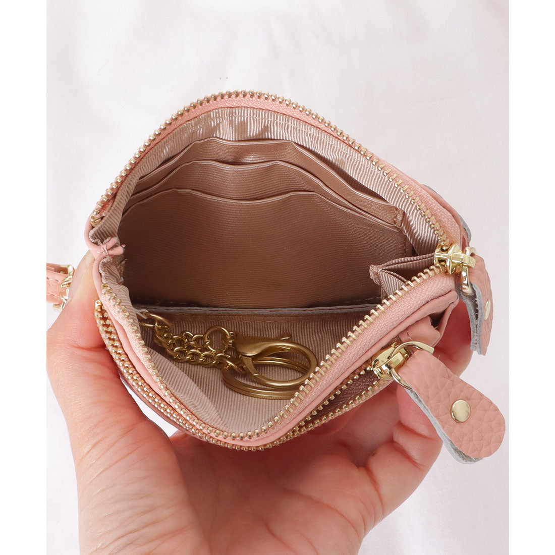 レースレディース Lace Ladies ループ付き ソリッドカラー レザー コンパクト 小銭入れ （グレージュ） グレージュ