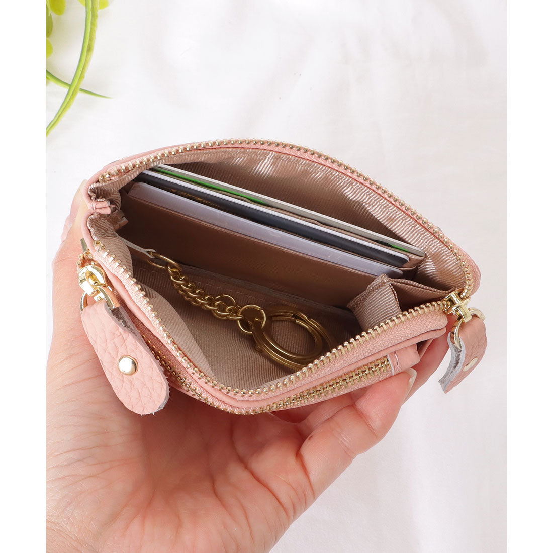 レースレディース Lace Ladies ループ付き ソリッドカラー レザー コンパクト 小銭入れ （グレージュ） グレージュ
