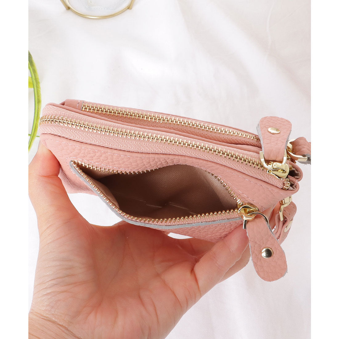 レースレディース Lace Ladies ループ付き ソリッドカラー レザー コンパクト 小銭入れ （グレージュ） グレージュ