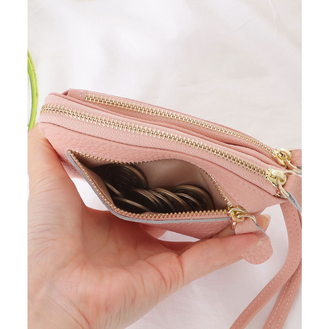 レースレディース Lace Ladies ループ付き ソリッドカラー レザー コンパクト 小銭入れ （グレージュ） グレージュ
