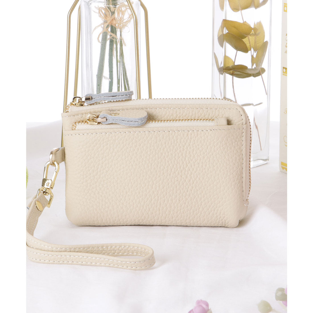 レースレディース Lace Ladies ループ付き ソリッドカラー レザー コンパクト 小銭入れ （アイボリー） アイボリー