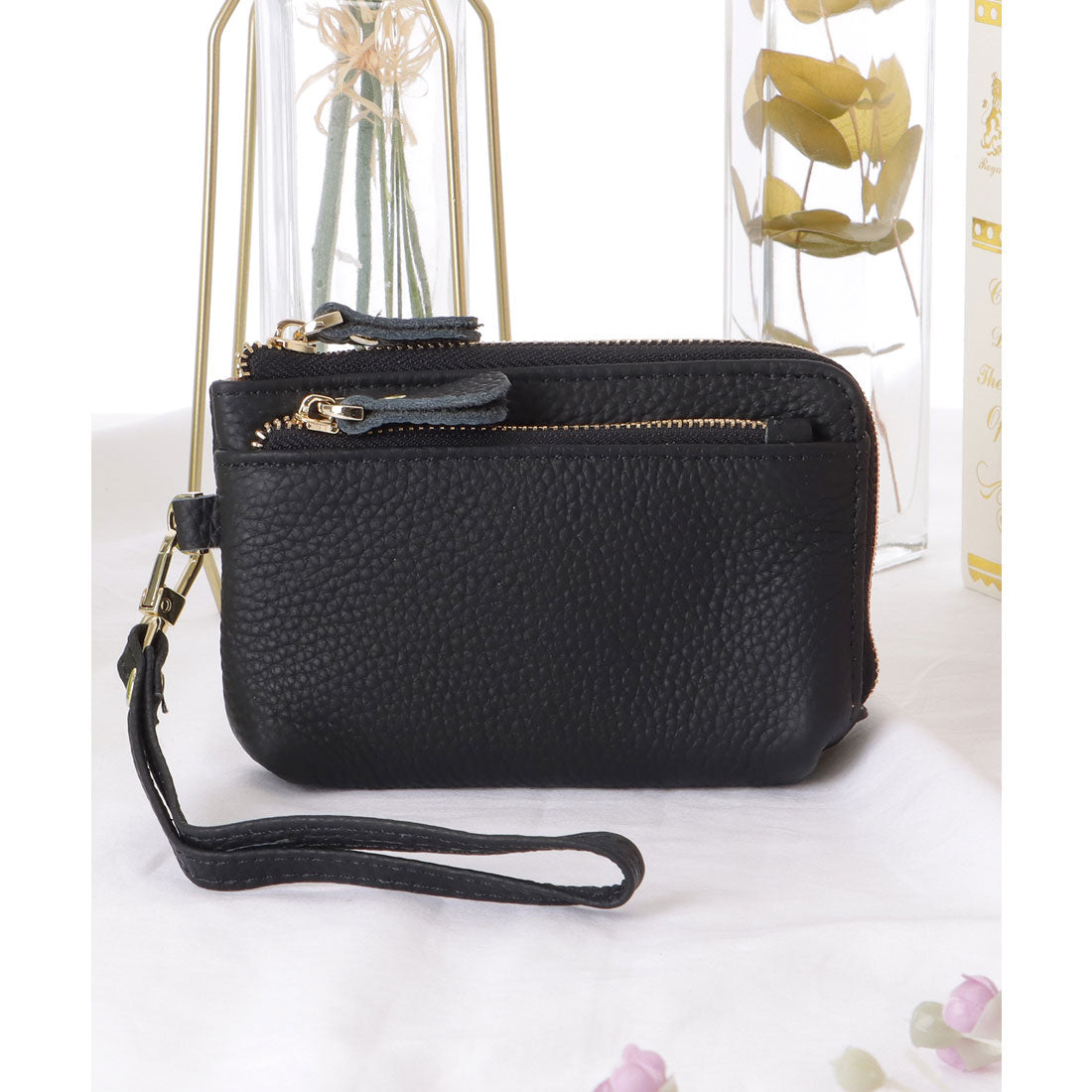 レースレディース Lace Ladies ループ付き ソリッドカラー レザー コンパクト 小銭入れ （ブラック） ブラック