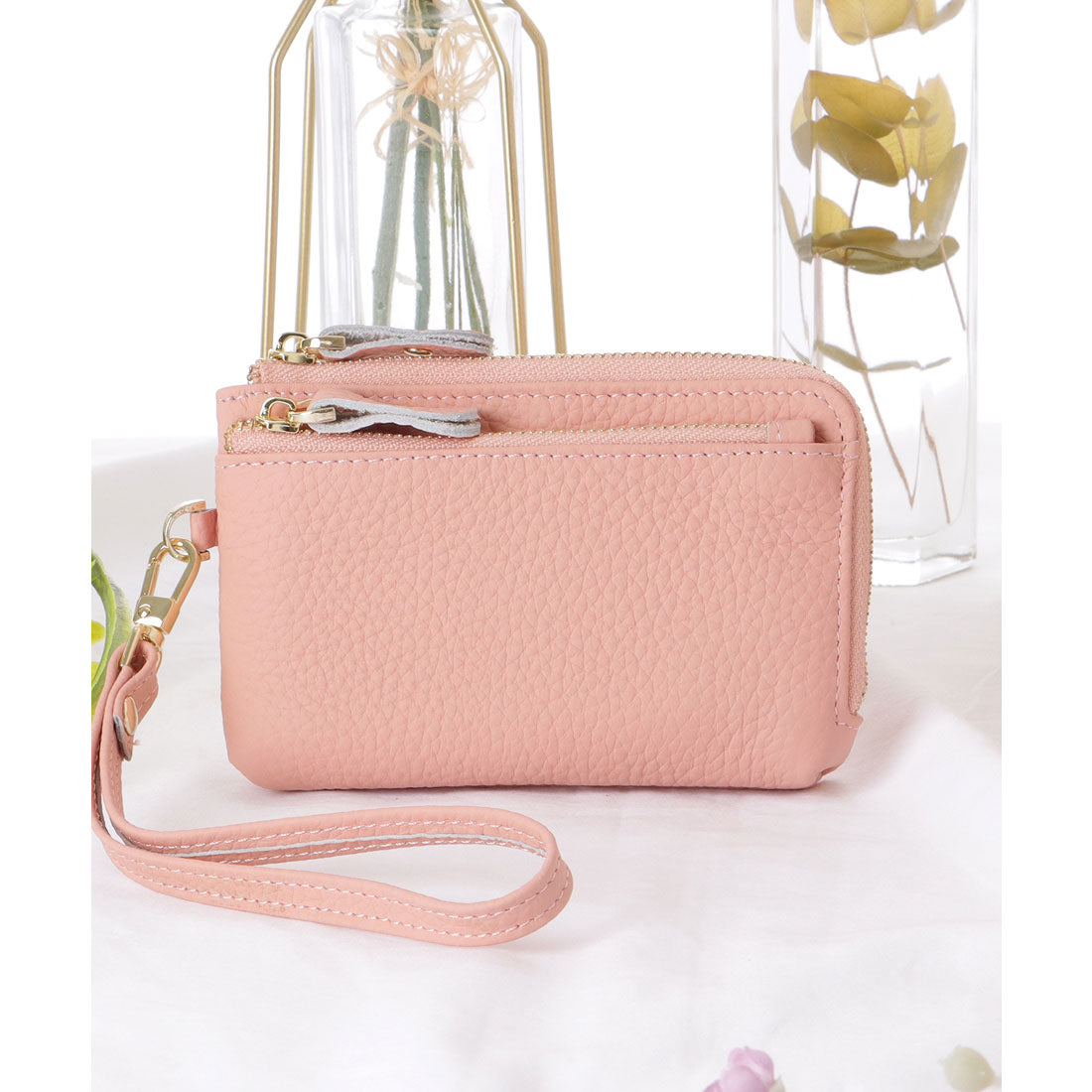 レースレディース Lace Ladies ループ付き ソリッドカラー レザー コンパクト 小銭入れ （ピンク） ピンク