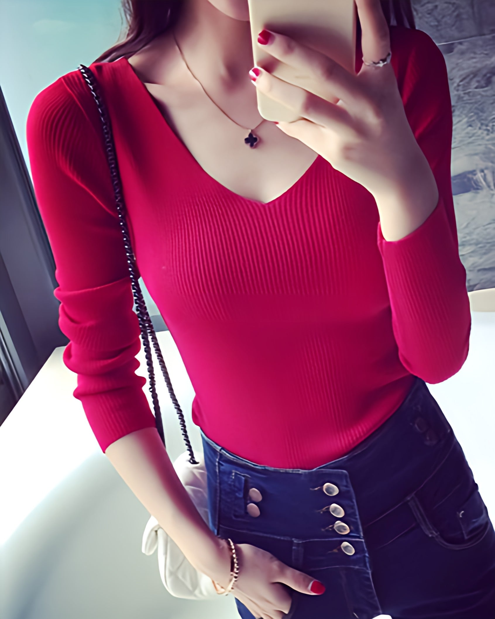 リリーオブバリー Lily of Valley Vネック リブニット トップス ニット セーター きれいめ レディース 長袖 リブ編み （58） 58