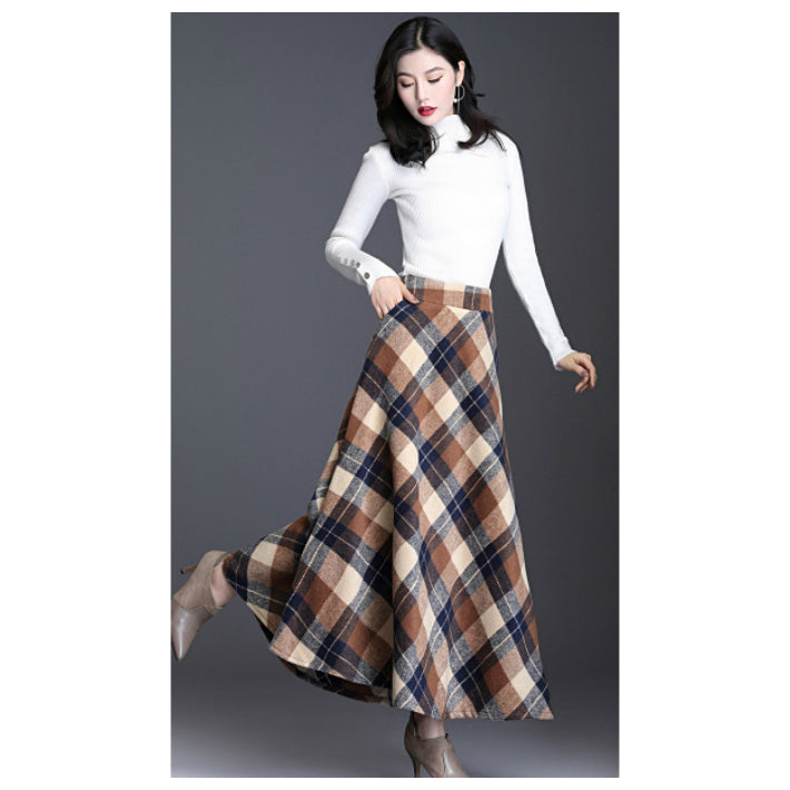 リリーオブバリー Lily of Valley フェイクウール ミモレ丈 大判 チェック柄 ロング スカート ボトムス きれいめ 暖か 上品 （BR） BR
