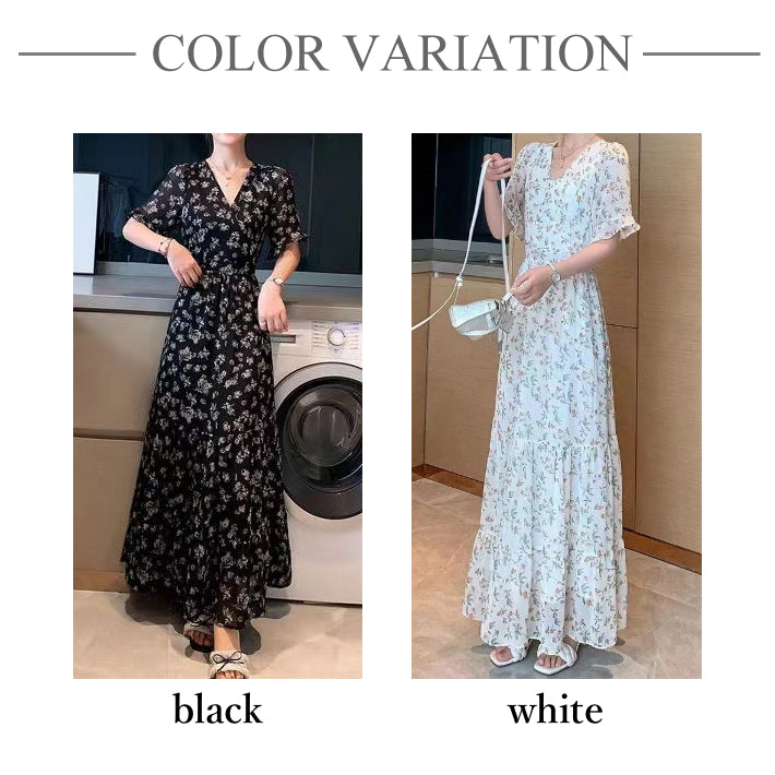 リリーオブバリー Lily of Valley 小花柄 カシュクール ワンピース シフォン ロング Vネック カジュアル 半袖 フェミニン （WT） WT