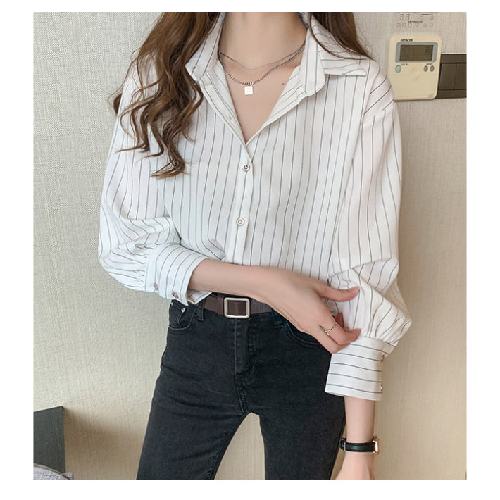 リリーオブバリー Lily of Valley 八分袖 ストライプ シャツ 長袖 トップス カジュアル 上品 事務服 オフィス 襟付き （WT） WT