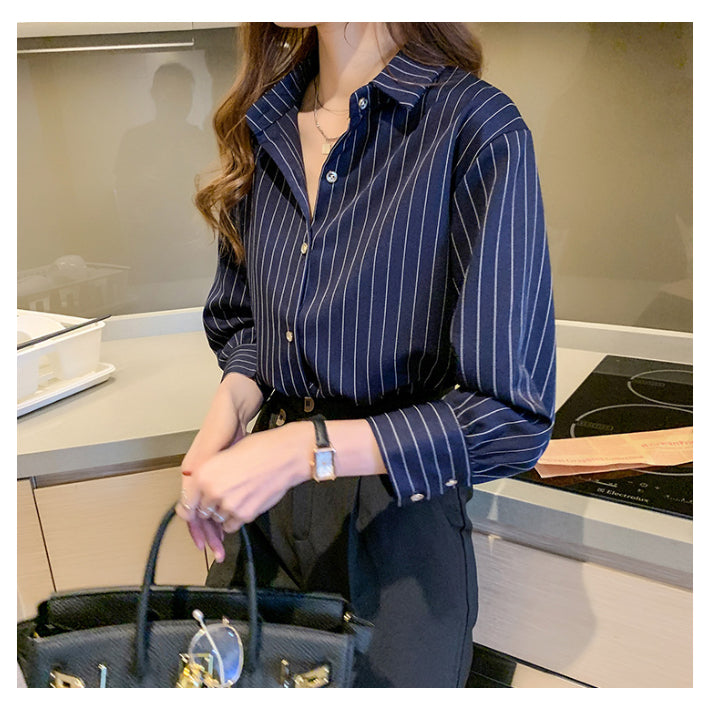 リリーオブバリー Lily of Valley 八分袖 ストライプ シャツ 長袖 トップス カジュアル 上品 事務服 オフィス 襟付き （WT） WT