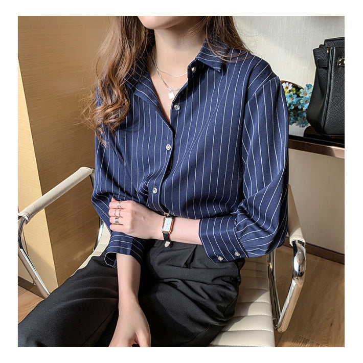 リリーオブバリー Lily of Valley 八分袖 ストライプ シャツ 長袖 トップス カジュアル 上品 事務服 オフィス 襟付き （WT） WT