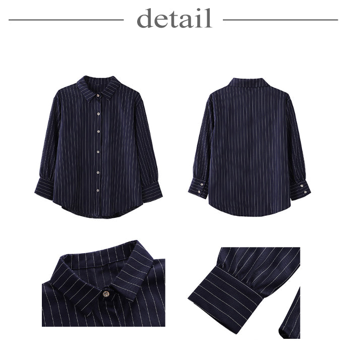 リリーオブバリー Lily of Valley 八分袖 ストライプ シャツ 長袖 トップス カジュアル 上品 事務服 オフィス 襟付き （WT） WT