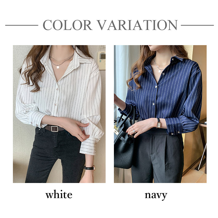 リリーオブバリー Lily of Valley 八分袖 ストライプ シャツ 長袖 トップス カジュアル 上品 事務服 オフィス 襟付き （WT） WT