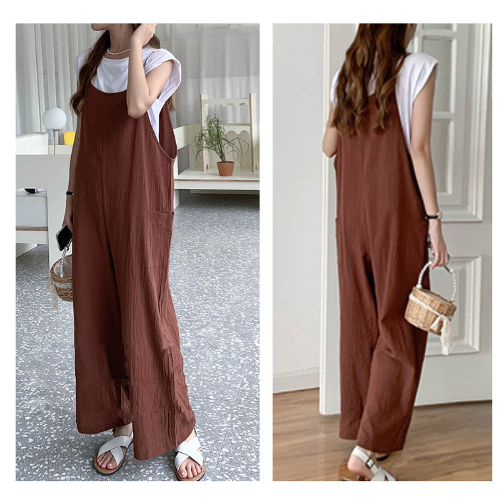 リリーオブバリー Lily of Valley カジュアル オールインワン リネン ロング キャミソール ゆったり フレア 上品 ワイド （BK） BK