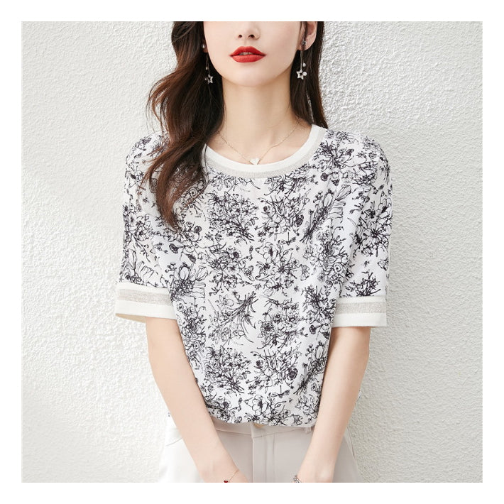 リリーオブバリー Lily of Valley 花柄 シフォン Tシャツ 半袖 トップス カジュアル カットソー モノトーン 上品 清楚 （1） 1