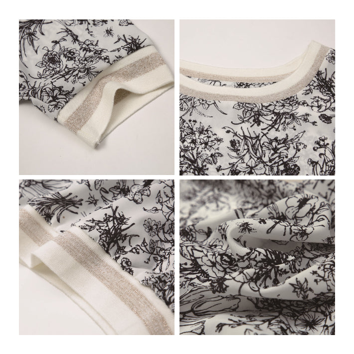 リリーオブバリー Lily of Valley 花柄 シフォン Tシャツ 半袖 トップス カジュアル カットソー モノトーン 上品 清楚 （1） 1