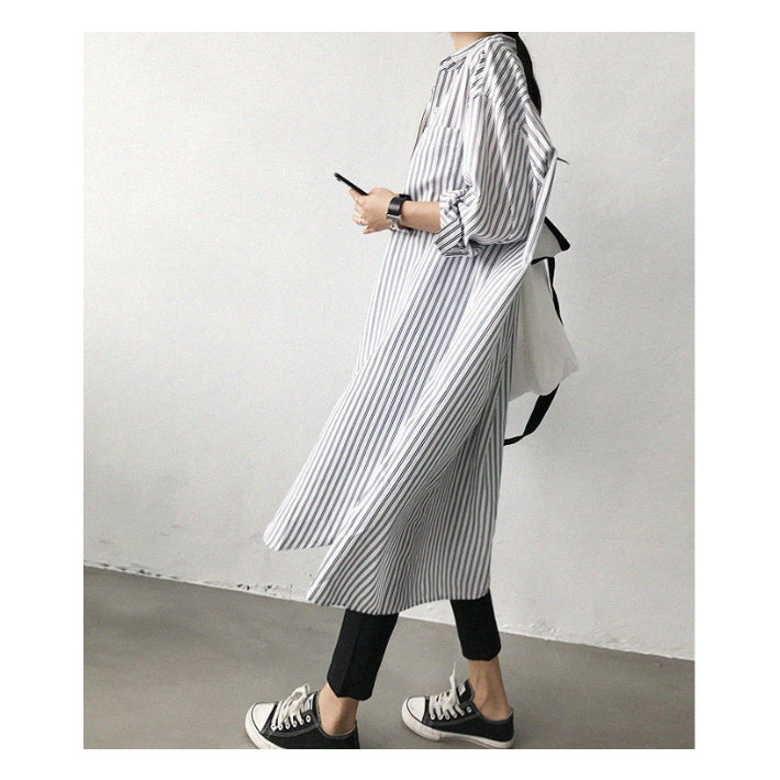 リリーオブバリー Lily of Valley ストライプ ロング シャツ ワンピース 長袖 膝下 カジュアル 上品 ゆったり きれいめ （1） 1