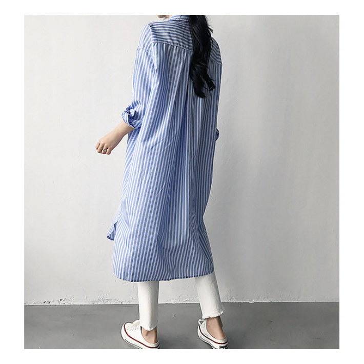 リリーオブバリー Lily of Valley ストライプ ロング シャツ ワンピース 長袖 膝下 カジュアル 上品 ゆったり きれいめ （1） 1