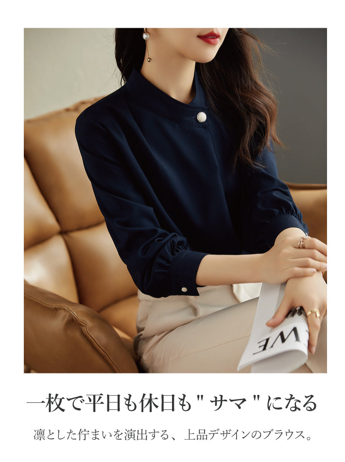 リリーオブバリー Lily of Valley 1つボタン シンプル ブラウス トップス 長袖 事務服 きれいめ 上品 清楚 フォーマル （NV） NV