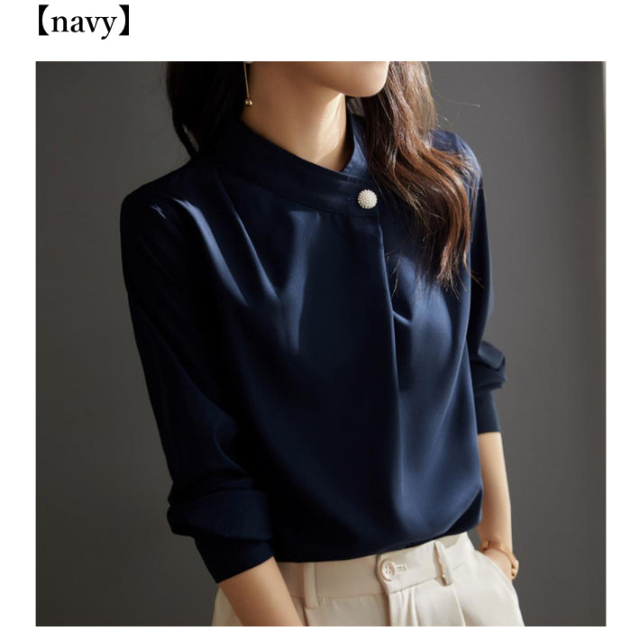 リリーオブバリー Lily of Valley 1つボタン シンプル ブラウス トップス 長袖 事務服 きれいめ 上品 清楚 フォーマル （NV） NV