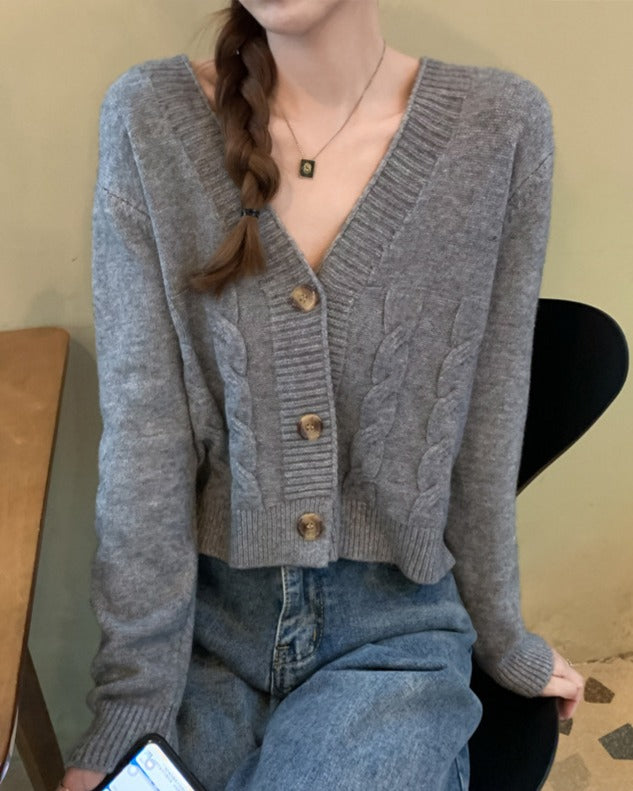 リリーオブバリー Lily of Valley 編み込み ニット カーディガン ケーブル 長袖 トップス きれいめ 上品 清楚 ショート （GR） GR