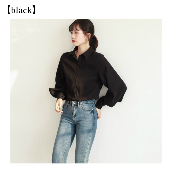 リリーオブバリー Lily of Valley スキン ボリュームスリーブ ブラウス レディース トップス 上品 長袖 襟付き シャツ （BK） BK