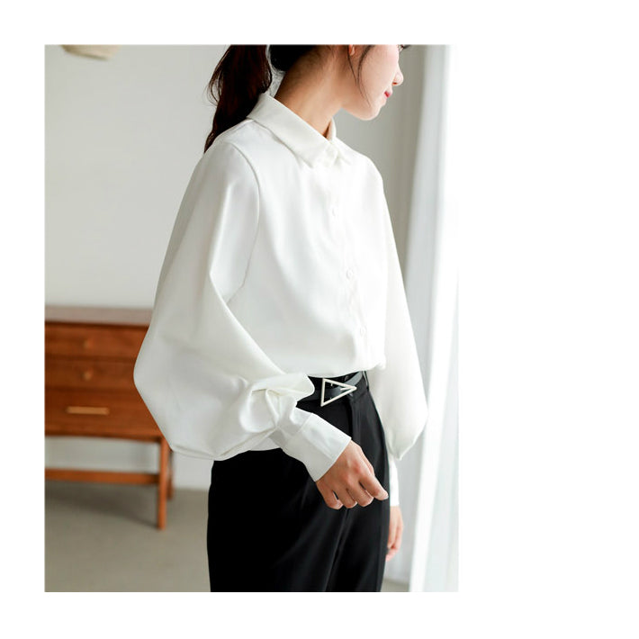 リリーオブバリー Lily of Valley スキン ボリュームスリーブ ブラウス レディース トップス 上品 長袖 襟付き シャツ （BK） BK