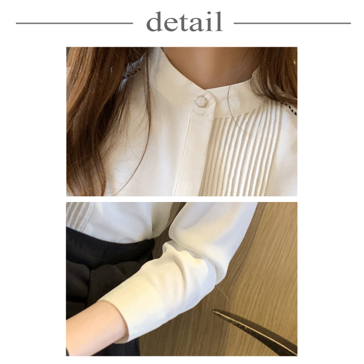 リリーオブバリー Lily of Valley プリーツ デザイン 上品 ブラウス ハイネック 長袖 無地 事務服 オフィス 清楚 （WT） WT
