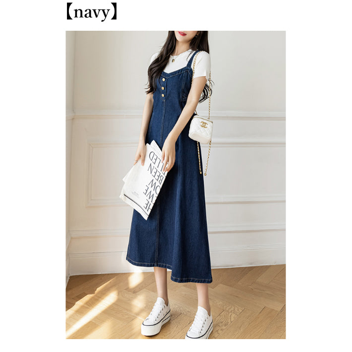 リリーオブバリー Lily of Valley デニム キャミ ロング ワンピース フレア ハイウエスト きれいめ カジュアル 上品 清楚 （NV） NV