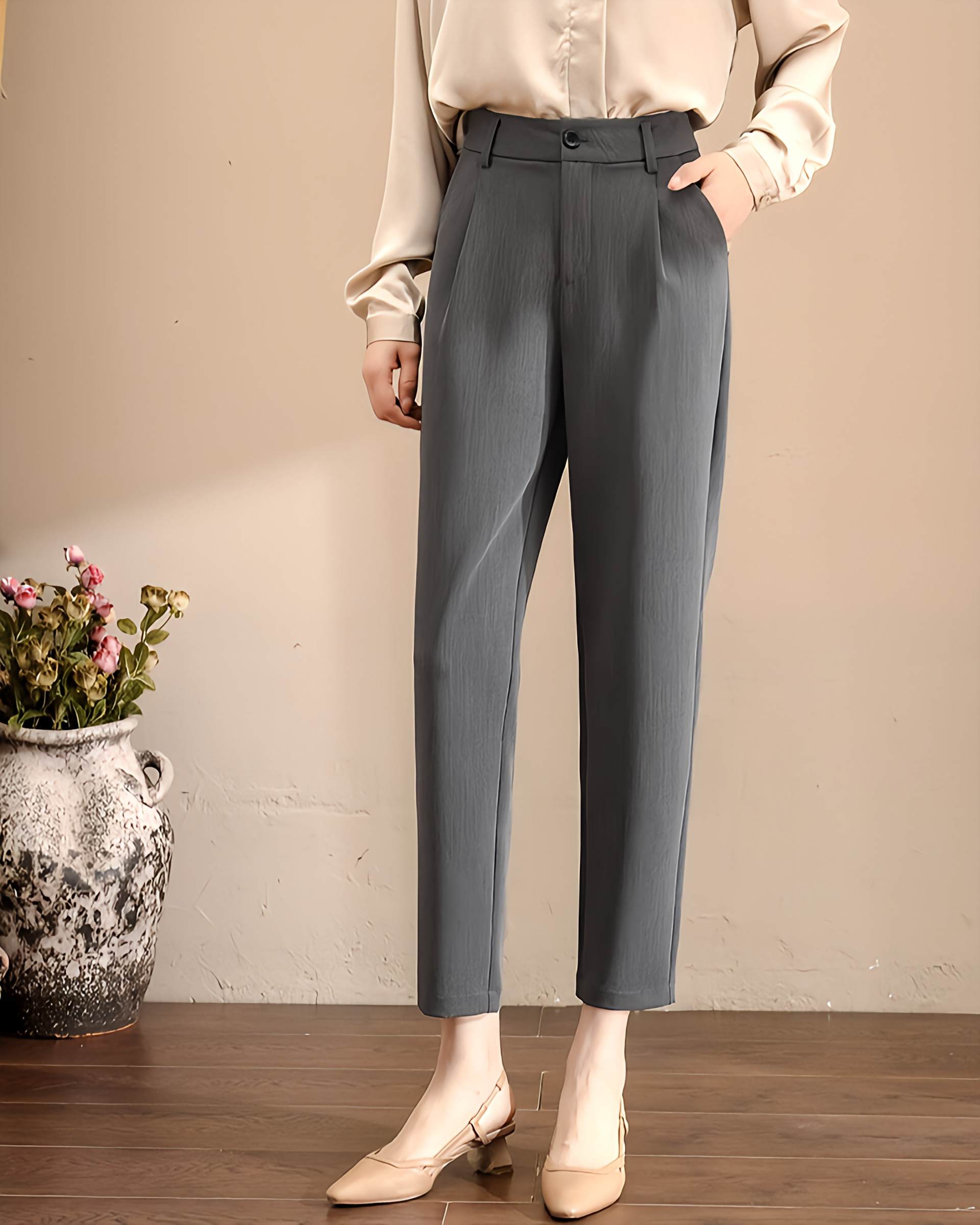 リリーオブバリー Lily of Valley ベーシック スラックス タック パンツ アンクル丈 無地 上品 きれいめ オフィス 事務服,GR