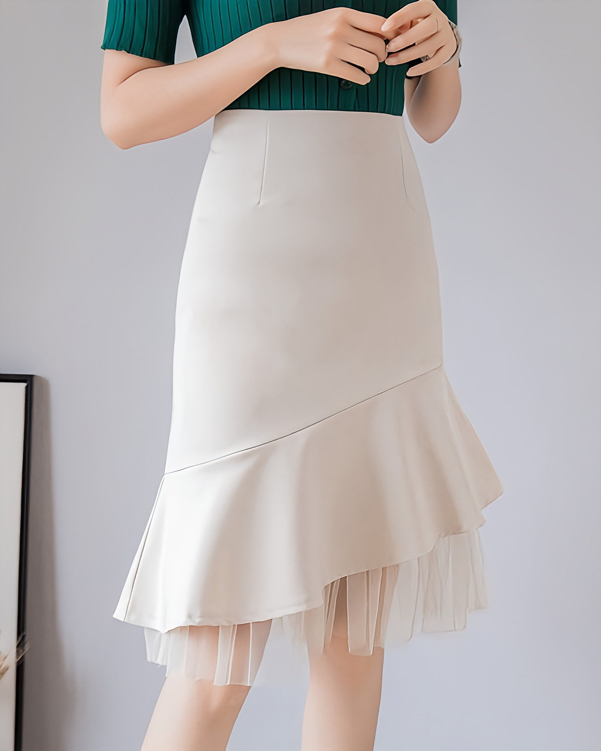 リリーオブバリー Lily of Valley チュール ドッキング マーメイド スカート パーティー オフィス カジュアル 上品 ふんわり,BE