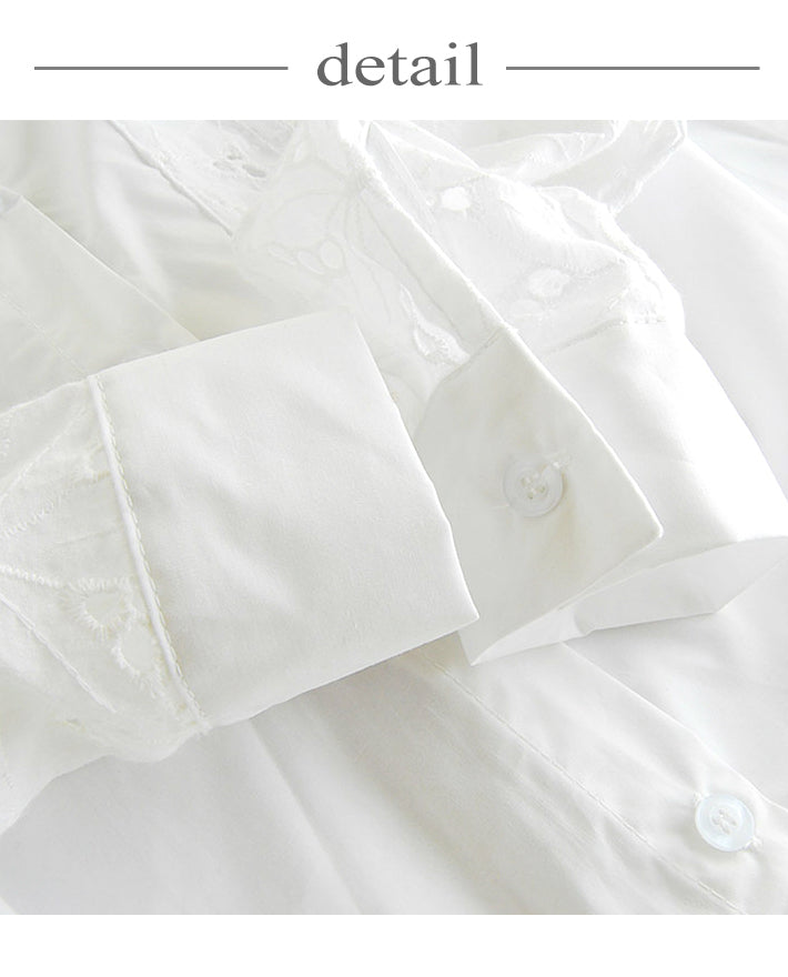 リリーオブバリー Lily of Valley 刺繍 レース コットン シャツ 上品 清楚 長袖 ブラウス 春夏 （WT） WT