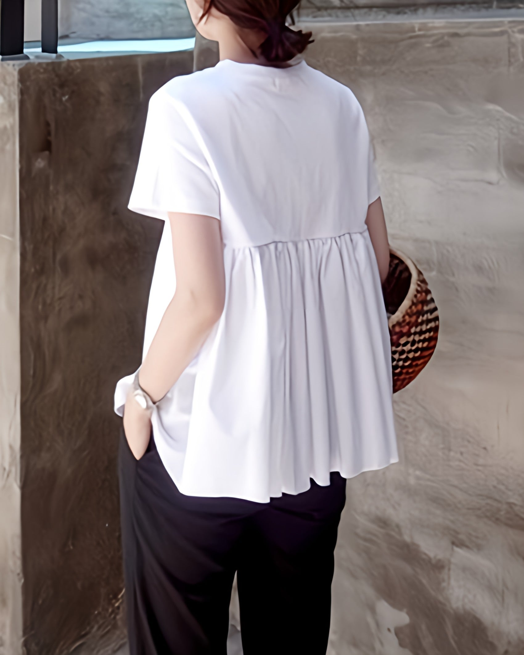 Lily of Valley Back Peplum Flare Simple T-Shirt Short Sleeve Spring Summer Fluffy Casual Cut and Sew