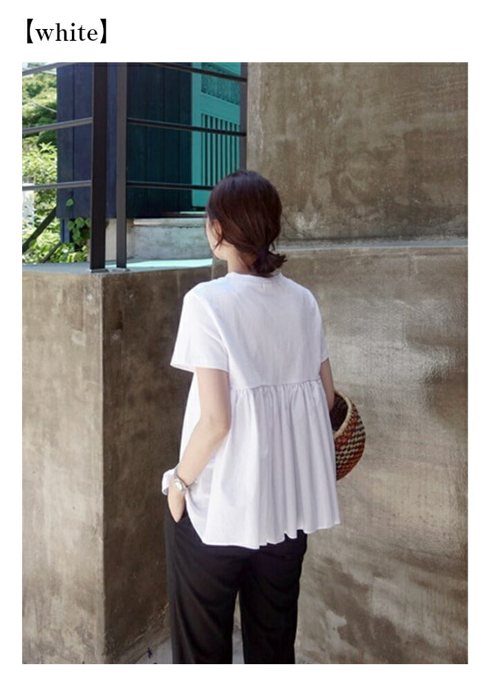 Lily of Valley Back Peplum Flare Simple T-Shirt Short Sleeve Spring Summer Fluffy Casual Cut and Sew
