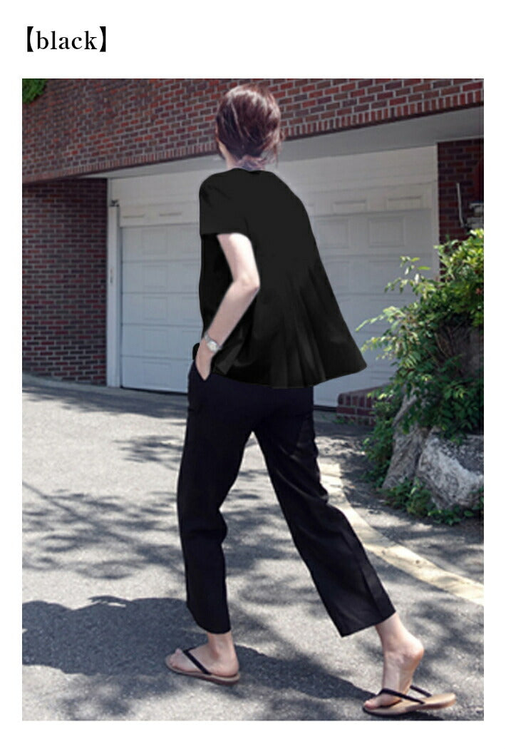 Lily of Valley Back Peplum Flare Simple T-Shirt Short Sleeve Spring Summer Fluffy Casual Cut and Sew