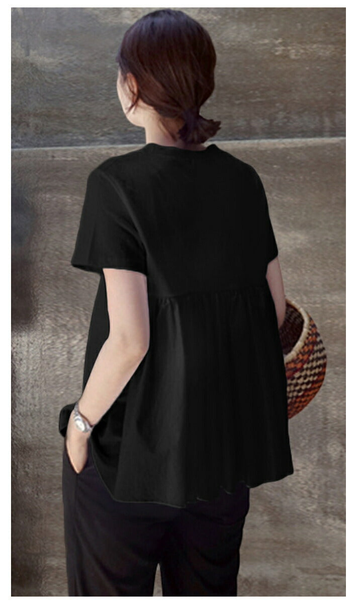 Lily of Valley Back Peplum Flare Simple T-Shirt Short Sleeve Spring Summer Fluffy Casual Cut and Sew