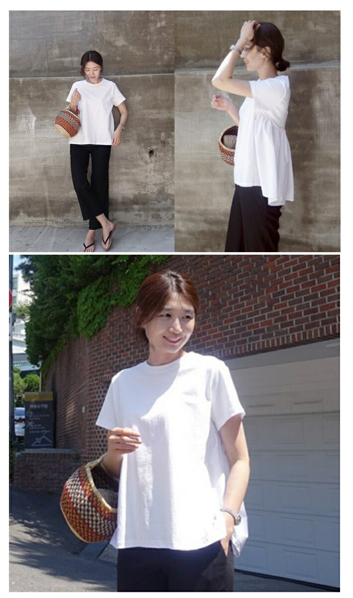 Lily of Valley Back Peplum Flare Simple T-Shirt Short Sleeve Spring Summer Fluffy Casual Cut and Sew