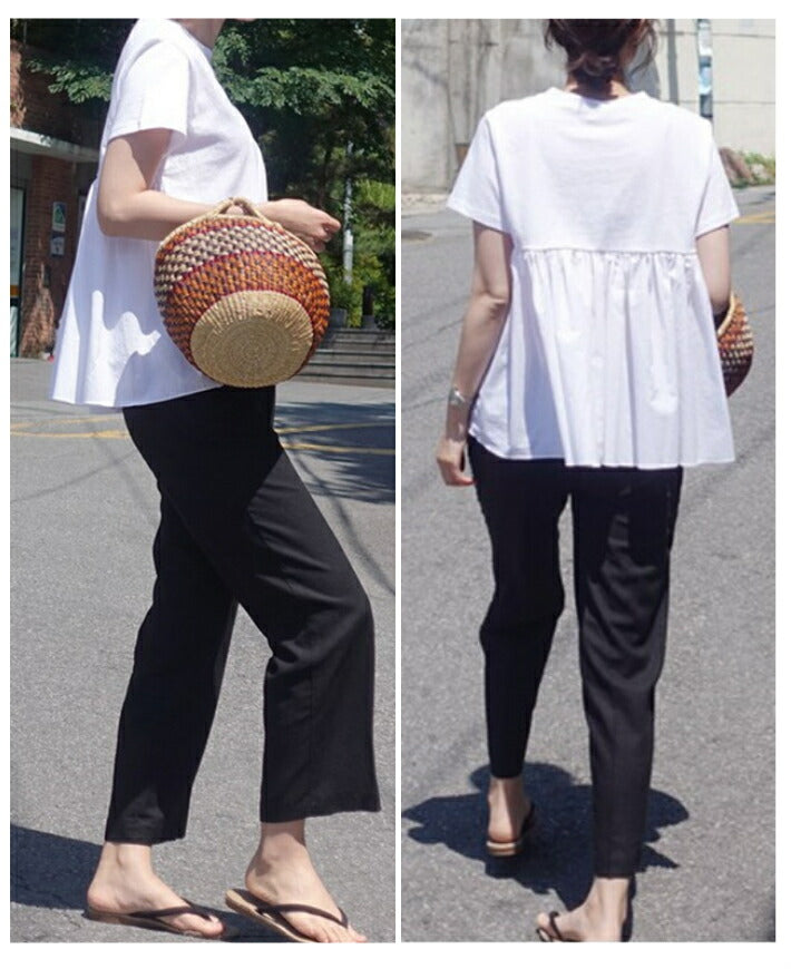 Lily of Valley Back Peplum Flare Simple T-Shirt Short Sleeve Spring Summer Fluffy Casual Cut and Sew
