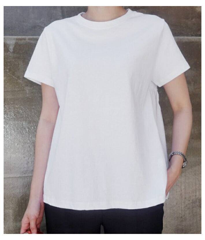 Lily of Valley Back Peplum Flare Simple T-Shirt Short Sleeve Spring Summer Fluffy Casual Cut and Sew
